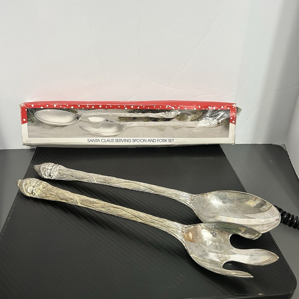 International Silver Silverplated Santa Claus Serving Spoon & Fork Christmas